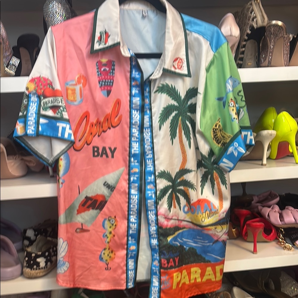 Colorful Tropical Print Shirt the paradise inn
